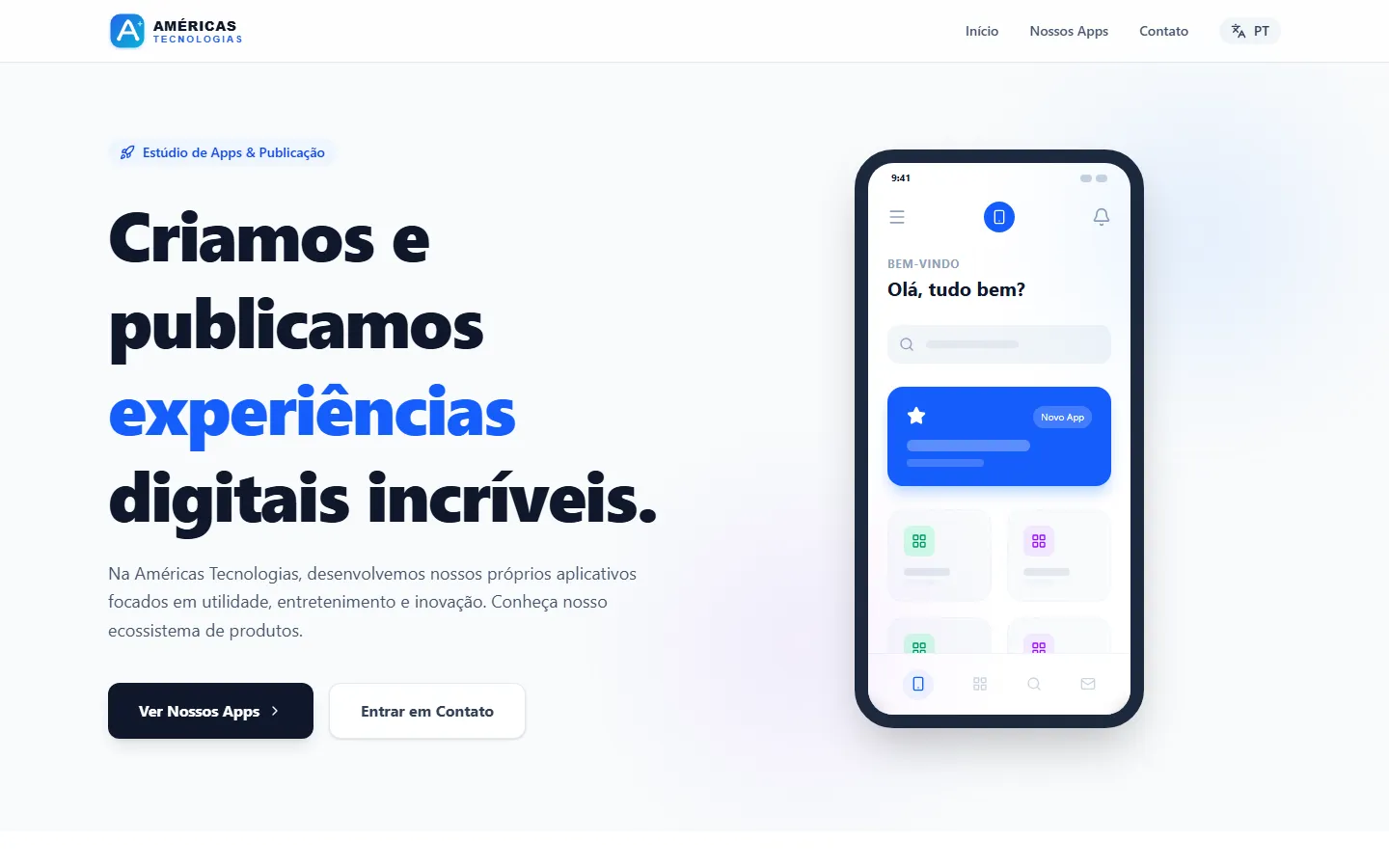 Página inicial do site Américas Tecnologias