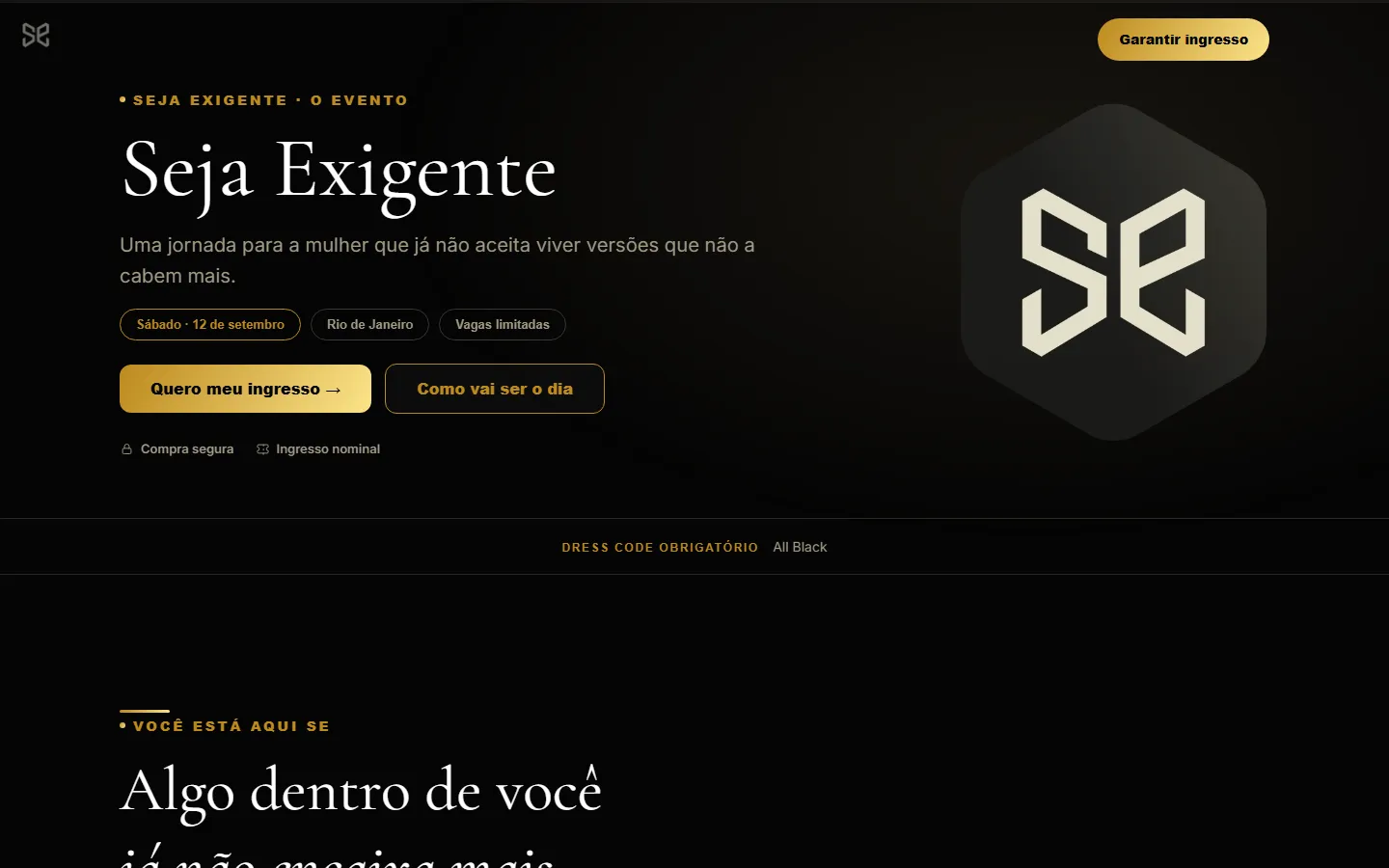 Página inicial do site do evento Seja Exigente